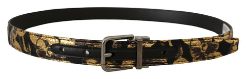 Multicolor Jacquard leather belt with metal buckle and Dolce & Gabbana logo, featuring intricate woven design and vibrant colors.
