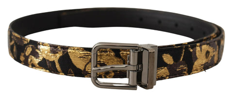 Multicolor jacquard leather belt by Dolce & Gabbana with metal buckle and logo detailing.