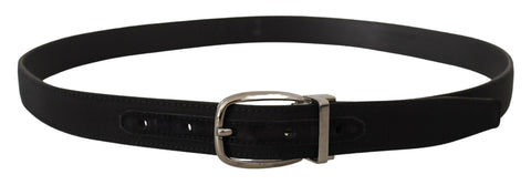 Black grosgrain leather belt with silver logo buckle by Dolce & Gabbana, featuring a sleek and stylish design.