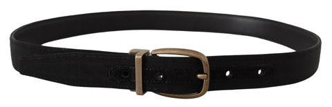 Black grosgrain leather belt with bronze metal buckle from Dolce & Gabbana, featuring a sleek and stylish design.