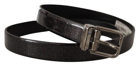 Black Vernice Puntinata leather belt with silver-tone metal buckle from Dolce & Gabbana, featuring textured leather and sleek design.