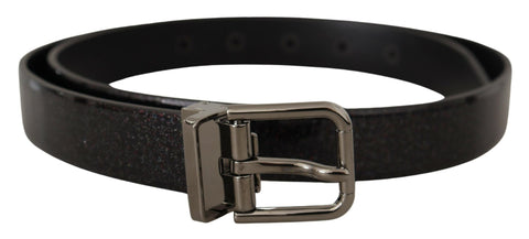 Black Vernice Puntinata leather Dolce & Gabbana belt with silver tone metal buckle, showcasing textured leather and sleek design.