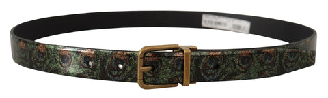 Multicolor leather Vernice Pavone bronze metal belt by Dolce & Gabbana, featuring vibrant leather and metallic buckle details.