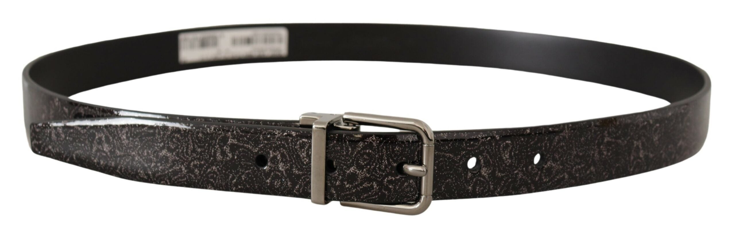 Black Goccia Glitter Patent Leather Belt with buckle from Dolce & Gabbana, featuring shiny patent finish and elegant design.
