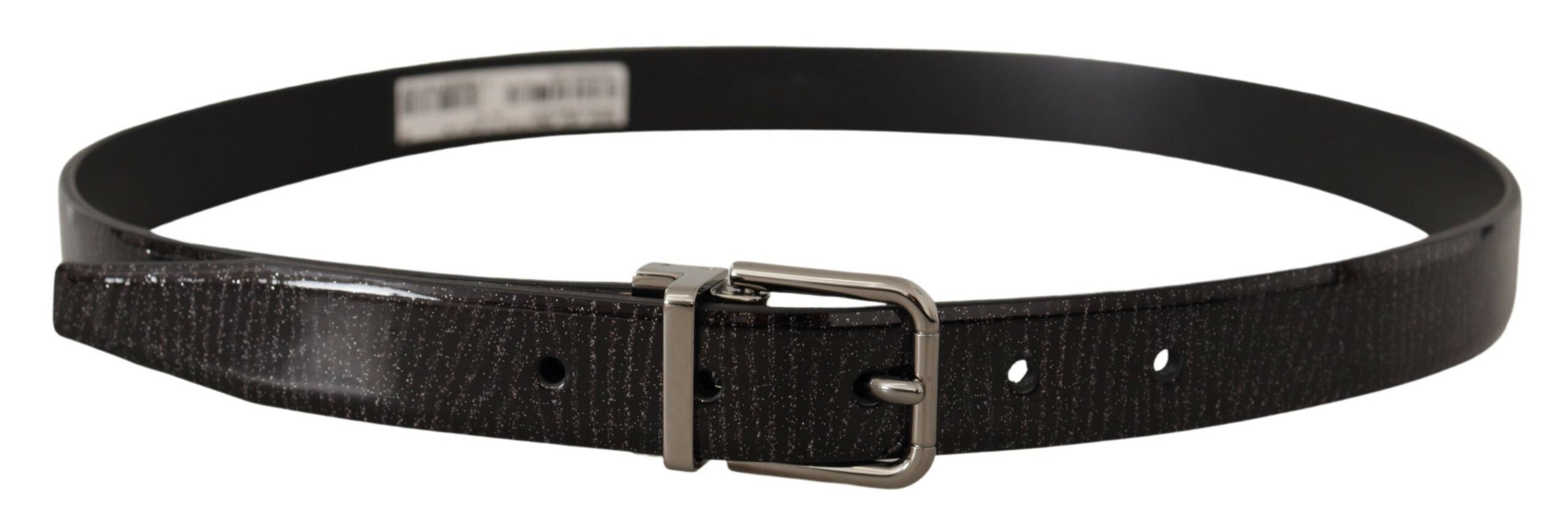 Black leather belt with a metallic buckle from Dolce & Gabbana featuring a sleek, polished finish and stylish design.