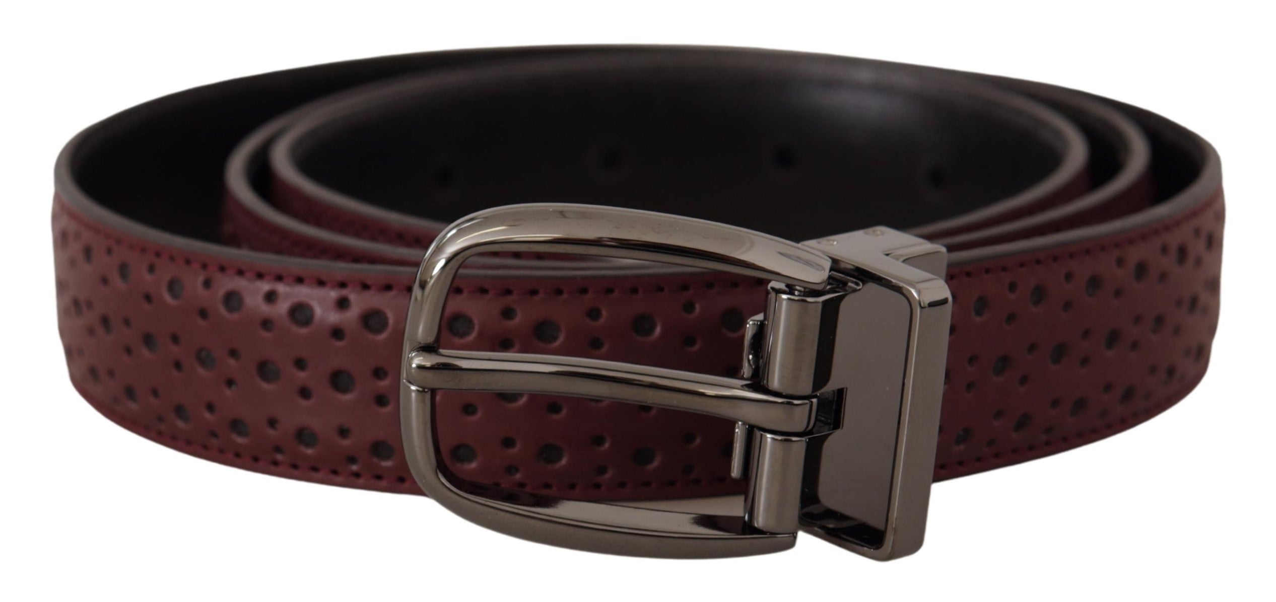 Brown perforated leather belt with metal buckle from Dolce & Gabbana, showcasing detailed craftsmanship and stylish design.