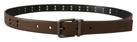 Dark brown perforated leather belt with metal buckle from Dolce & Gabbana, showing detailed perforation and sleek design.
