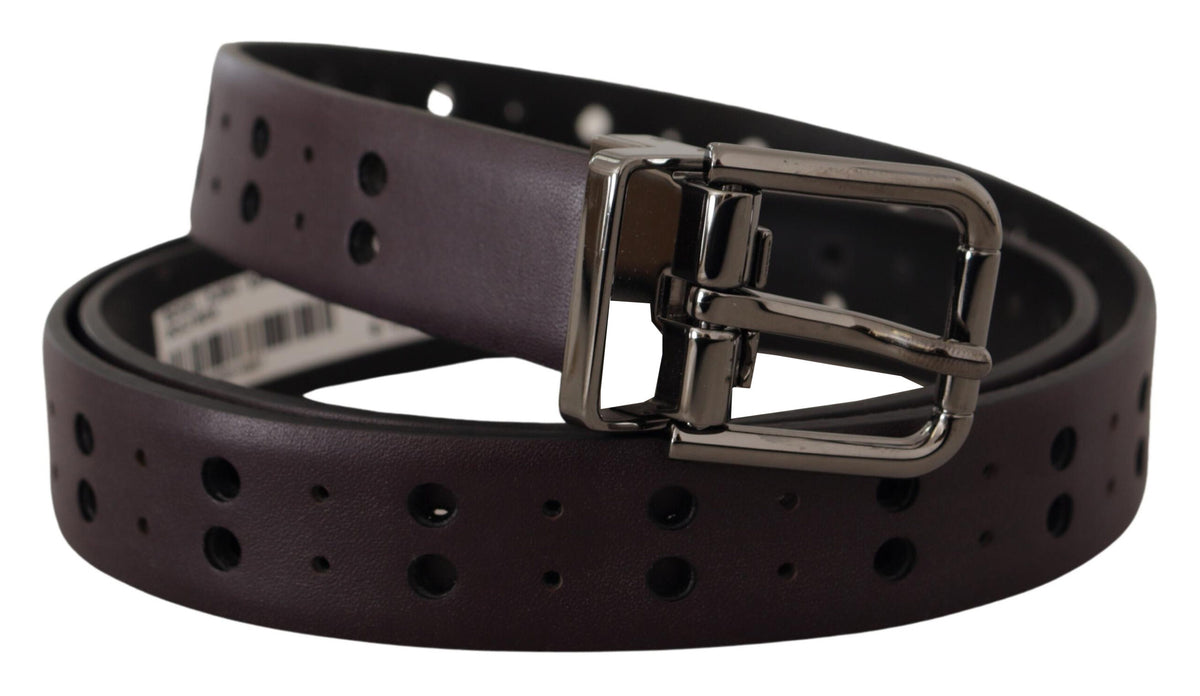 Burgundy leather perforated metal buckle belt by Dolce & Gabbana, featuring a stylish perforated design and metal buckle.