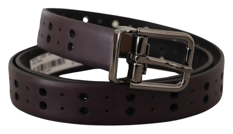 Burgundy leather perforated metal buckle belt by Dolce & Gabbana, featuring a stylish perforated design and metal buckle.