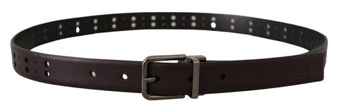Burgundy leather belt with perforated design and metal buckle from Dolce & Gabbana, shown on a plain background.