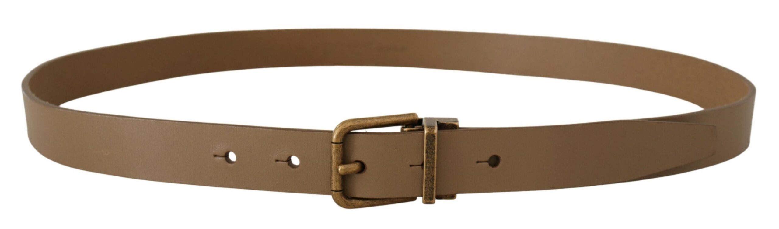 Brown solid leather belt with brass buckle from Dolce & Gabbana, featuring a classic design and smooth finish.