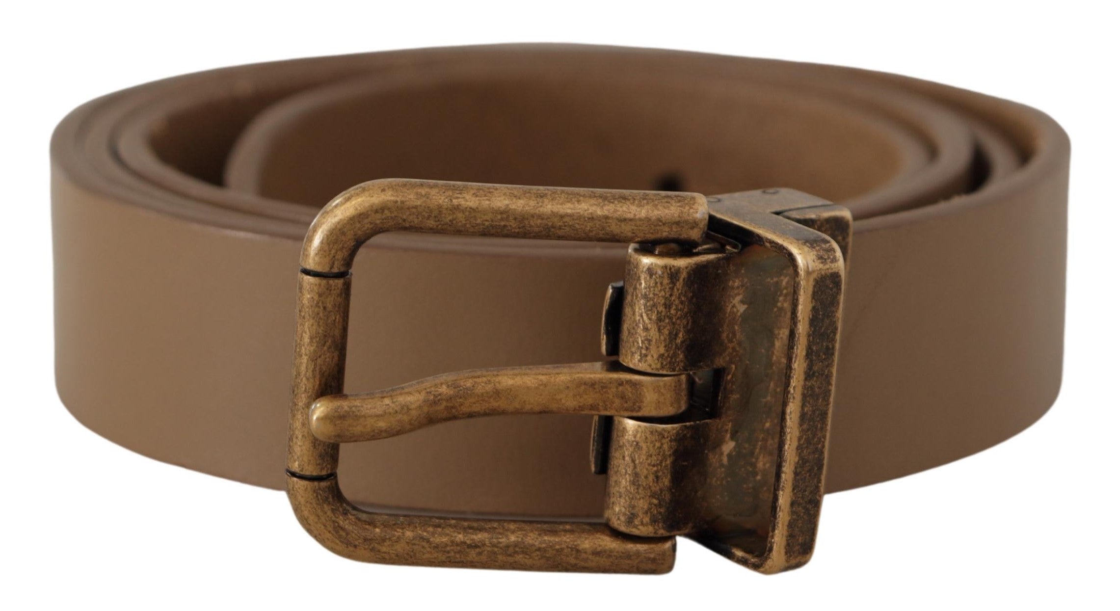 Brown solid leather belt with brass buckle from Dolce & Gabbana, featuring a classic design and smooth finish.