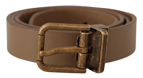 Brown solid leather belt with brass buckle from Dolce & Gabbana, featuring a classic design and smooth finish.