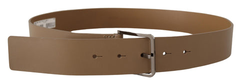 Beige calf leather wide belt with silver metal buckle from Dolce & Gabbana, featuring a stylish and polished design.