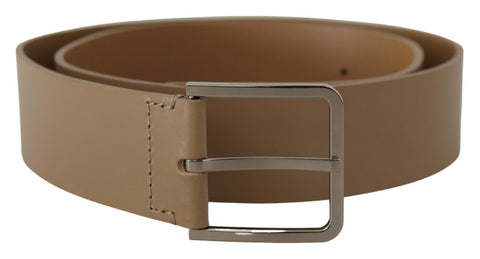 Beige calf leather wide Dolce & Gabbana belt with silver metal buckle and details, stylish accessory for modern outfits.