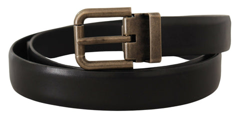 Black calf leather belt with brushed brass box buckle by Dolce & Gabbana, featuring a sleek and stylish design.