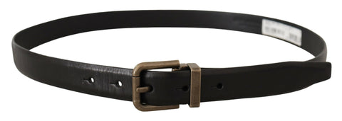 Black calf leather belt with brushed brass box buckle from Dolce & Gabbana, featuring sleek, high-quality craftsmanship.
