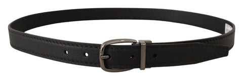 Black leather belt with metal logo buckle by Dolce & Gabbana, featuring sleek design and high-quality craftsmanship.