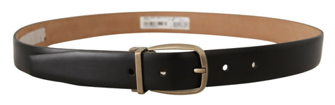 Black and brown leather vintage belt with metal buckle by Dolce & Gabbana, featuring a classic design and textured finish.
