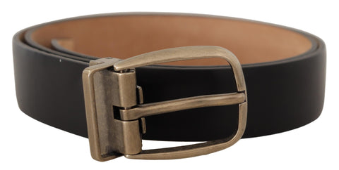 Black and brown vintage leather belt with metal buckle from Dolce & Gabbana, showing detailed textured leather and classic buckle design.