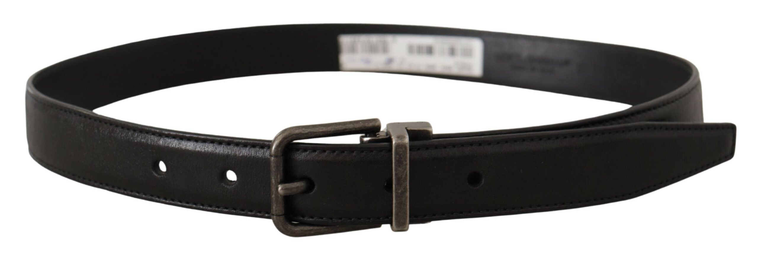 Black calf leather Dolce & Gabbana belt with metal logo buckle, showcasing a sleek and stylish accessory for men.