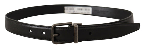 Black calf leather Dolce & Gabbana belt with metal logo buckle, showcasing a sleek and stylish accessory for men.