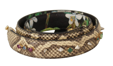 Beige Dolce & Gabbana exotic leather reversible shoulder strap with crystal embellishments, designed for luxury handbags.
