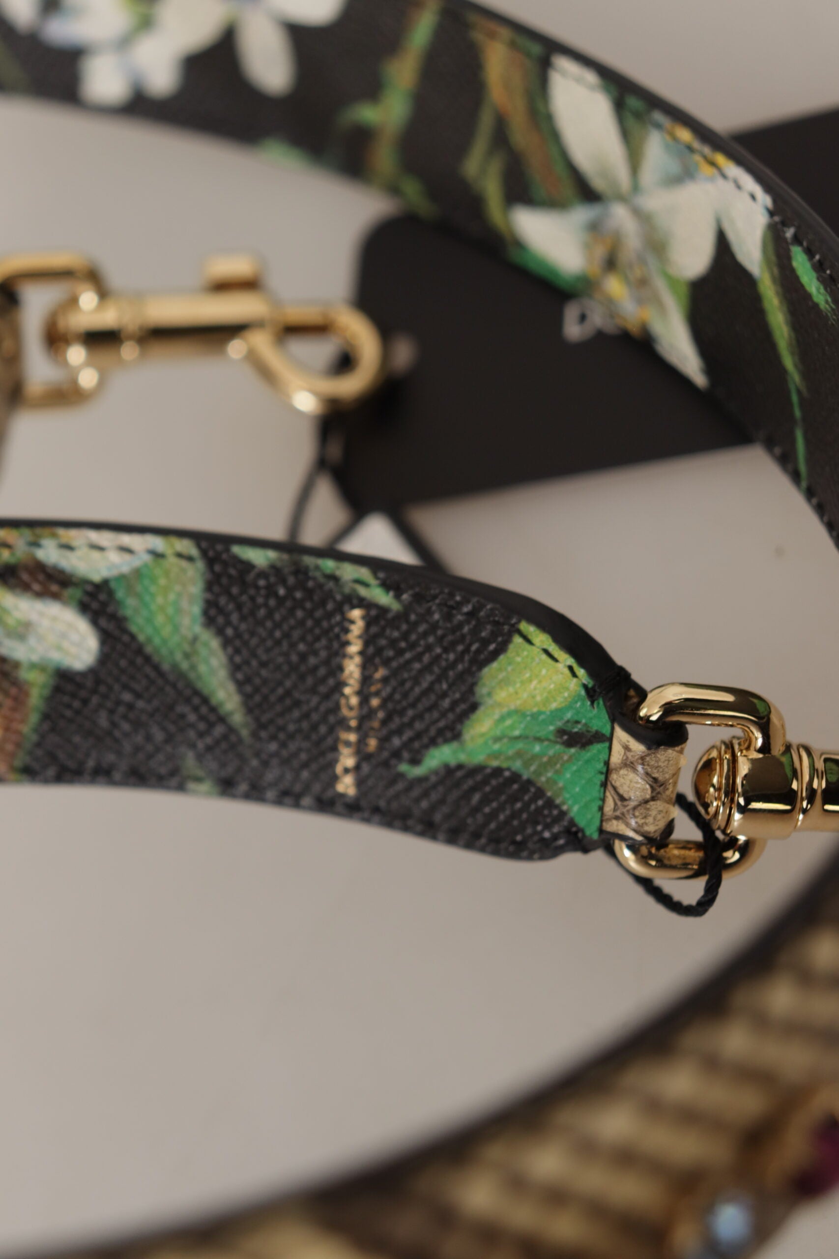 Beige exotic leather and crystal reversible shoulder strap by Dolce & Gabbana, showcasing luxurious textures and elegant design.