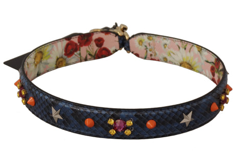 Blue exotic leather Dolce & Gabbana reversible shoulder strap with crystal embellishments, designed for luxury handbags.