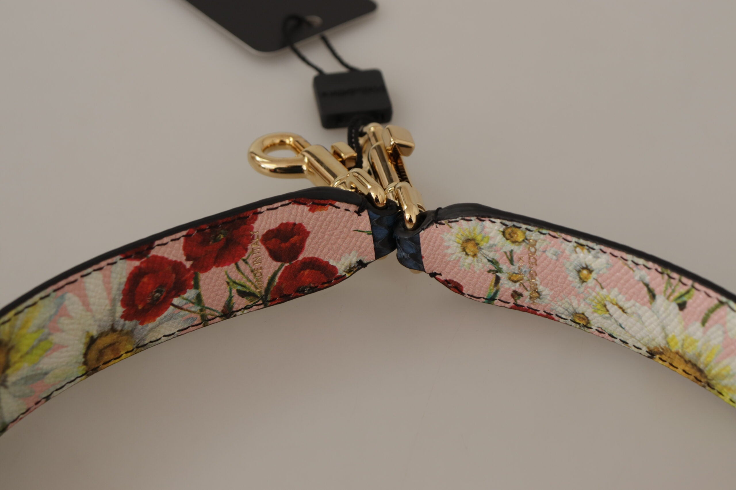 Blue exotic leather Dolce & Gabbana reversible shoulder strap with crystal embellishments, featuring intricate design and adjustable length.