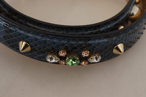 Blue exotic leather shoulder strap with crystal embellishments for Dolce & Gabbana handbags, featuring luxurious textured leather details.