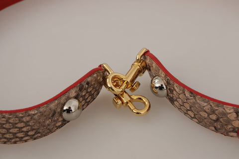 Brown Python leather shoulder strap with crystals for Dolce & Gabbana handbags, featuring textured python pattern and sparkling embellishments.