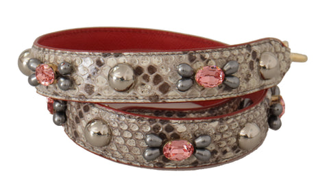 Beige exotic leather shoulder strap with metal studs, designed by Dolce & Gabbana, featuring a textured finish and adjustable length.