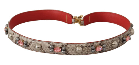Beige exotic leather shoulder strap with metal studs from Dolce & Gabbana, designed for handbags and accessories.