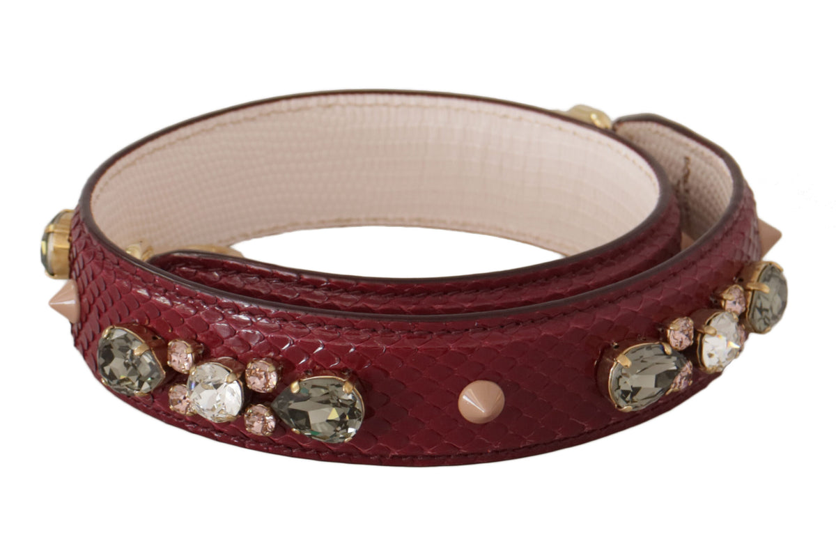 Dolce & Gabbana Bordeaux leather shoulder strap with crystal embellishments for handbag accessory.