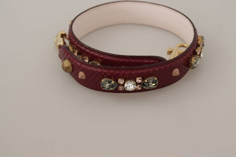 Dolce & Gabbana Bordeaux leather shoulder strap with crystal embellishments for handbags.