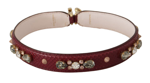 Dolce & Gabbana Bordeaux leather bag with crystal-embellished shoulder strap, stylish and luxurious accessory.
