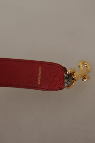 Brown Python leather shoulder strap with gold studs from Dolce & Gabbana, featuring textured python skin and adjustable length.