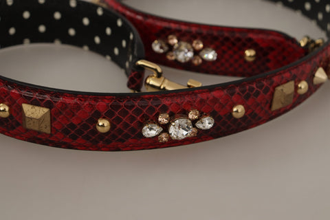 Red Python leather Dolce & Gabbana reversible shoulder strap with crystal embellishments, versatile and stylish accessory.