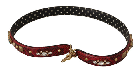 Red Python leather Dolce & Gabbana reversible shoulder strap with crystal embellishments, designed for stylish accessories.