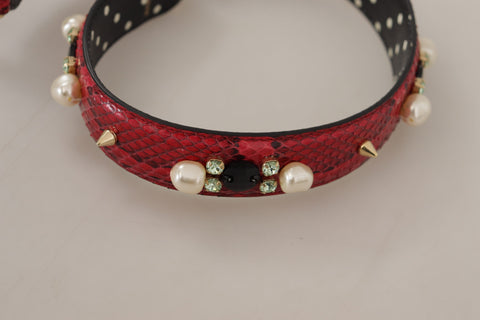 Red Python leather Dolce & Gabbana reversible shoulder strap with crystal embellishments and adjustable hardware.