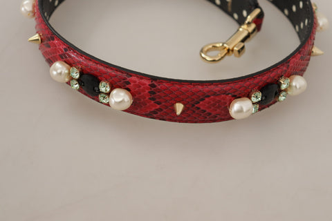 Red Python leather Dolce & Gabbana reversible shoulder strap with crystal embellishments, stylish and adjustable for luxury handbags.