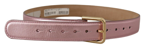 Metallic pink polished leather belt by Dolce & Gabbana with a logo metal buckle, showcasing a sleek and stylish accessory.
