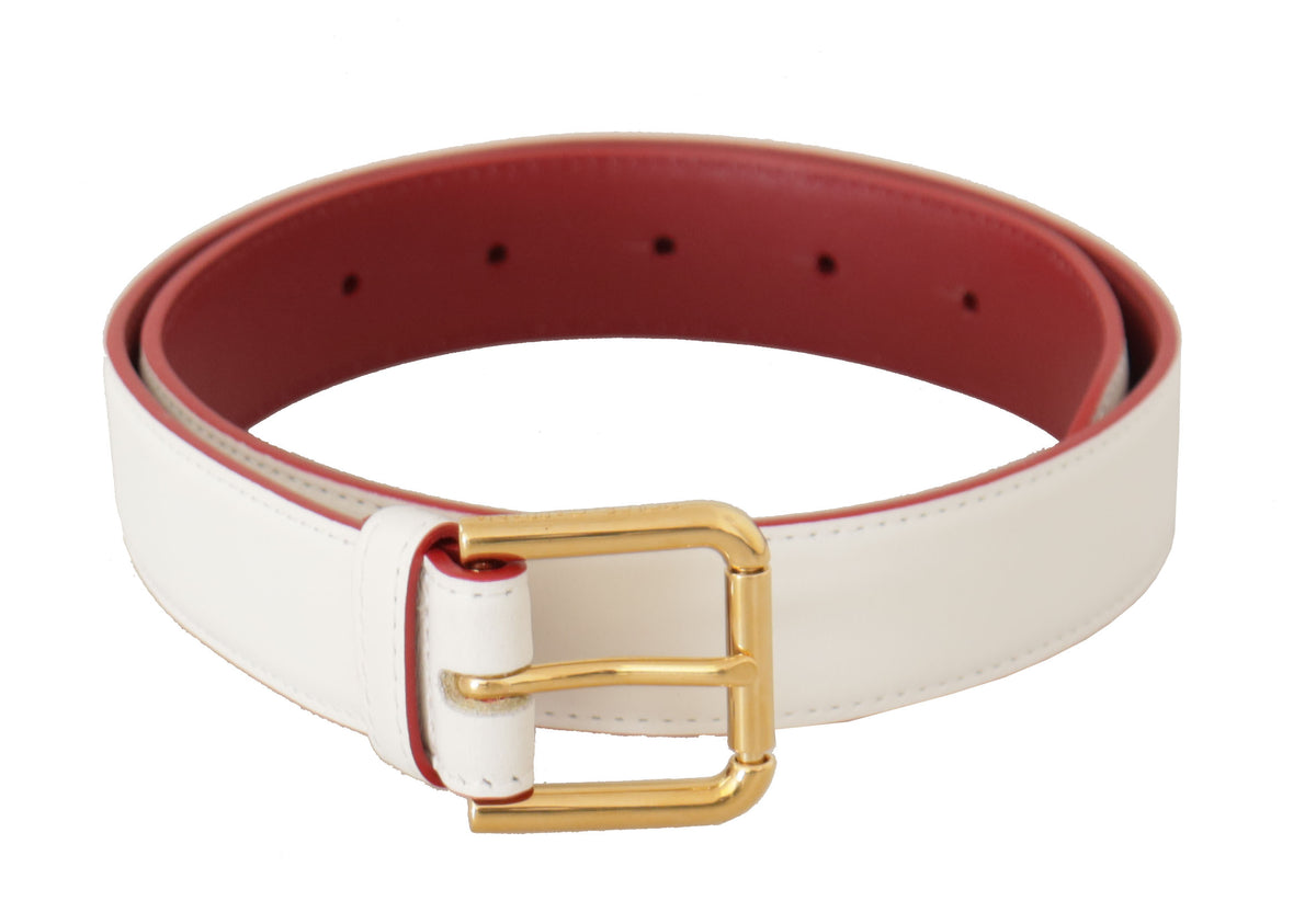 White calf leather two-toned belt with gold metal buckle by Dolce & Gabbana, featuring a sleek and stylish design.