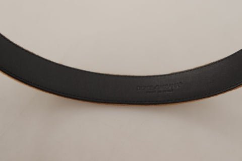 Brown velvet belt with bronze vintage logo metal buckle by Dolce & Gabbana, featuring a luxurious velvet strap and classic hardware.