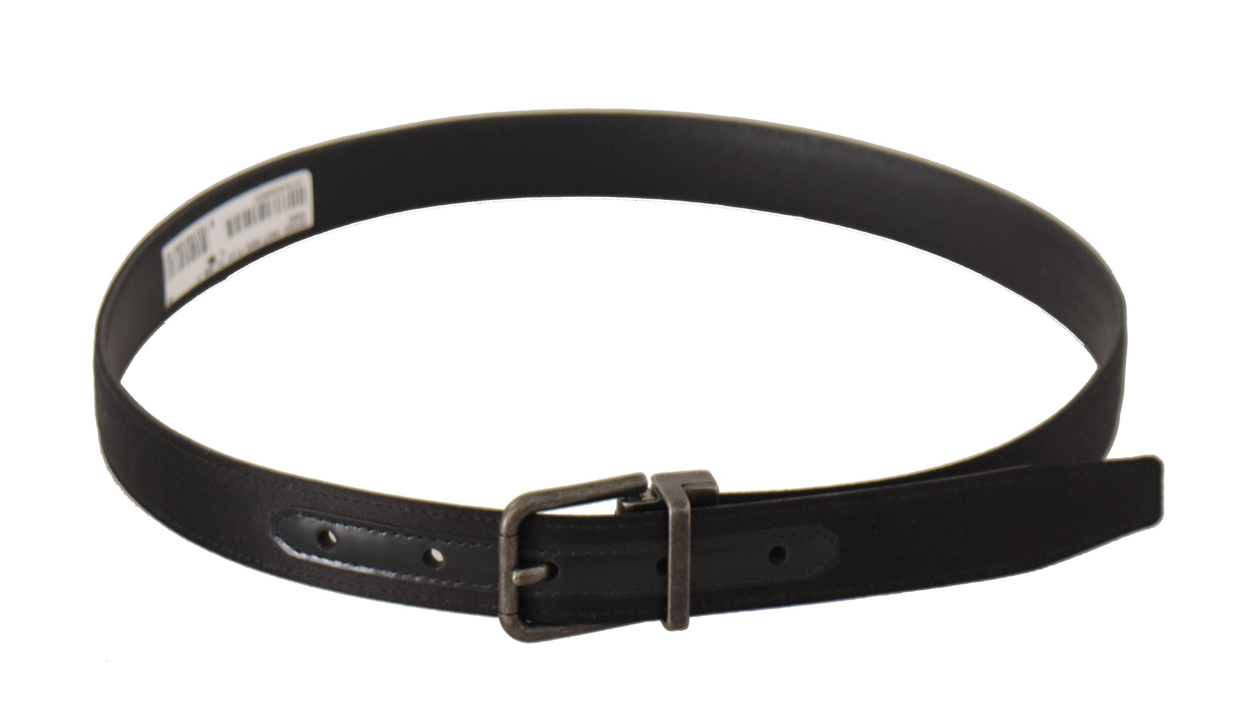 Black calfskin leather vintage belt with metal buckle from Dolce & Gabbana, featuring a classic design and sleek finish.