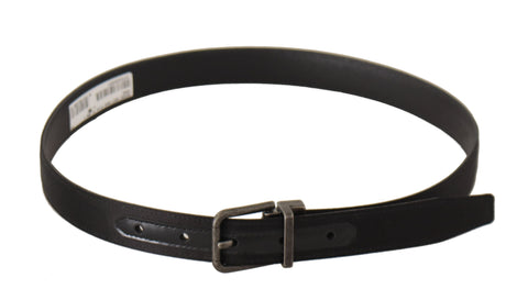 Black calfskin leather vintage belt with metal buckle from Dolce & Gabbana, featuring a classic design and sleek finish.