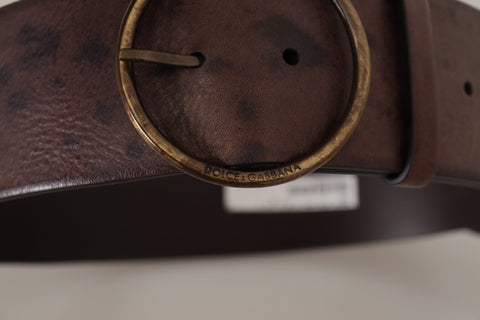 Dark brown leather wide calf belt with round buckle and logo detailing from Dolce & Gabbana.