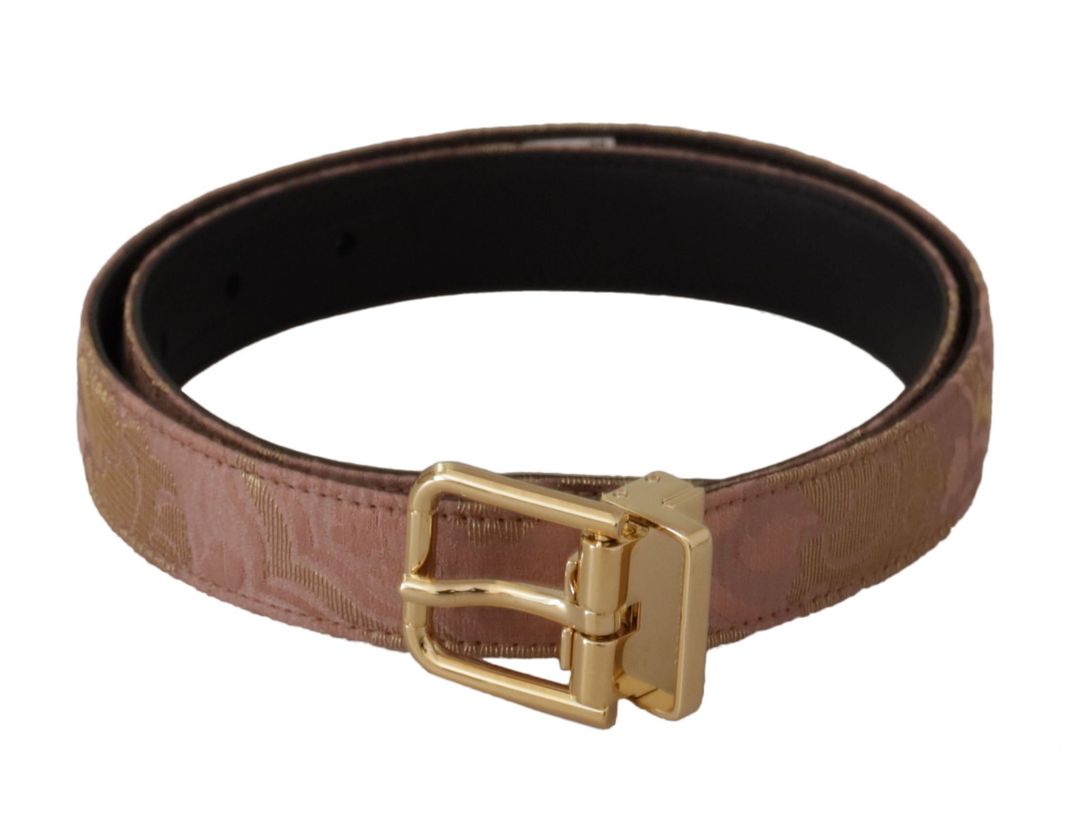 Rose gold leather belt with engraved metal buckle from Dolce & Gabbana, featuring a sleek design and logo detail.