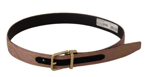 Rose gold leather belt with engraved metal buckle and Dolce & Gabbana logo, stylish accessory for women.